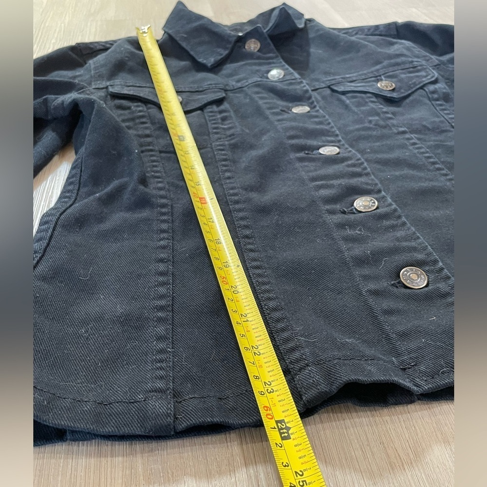 ETAM Unique Black Denim Jacket with Neon Palm Reading Patch on Back. - Picture 9 of 10